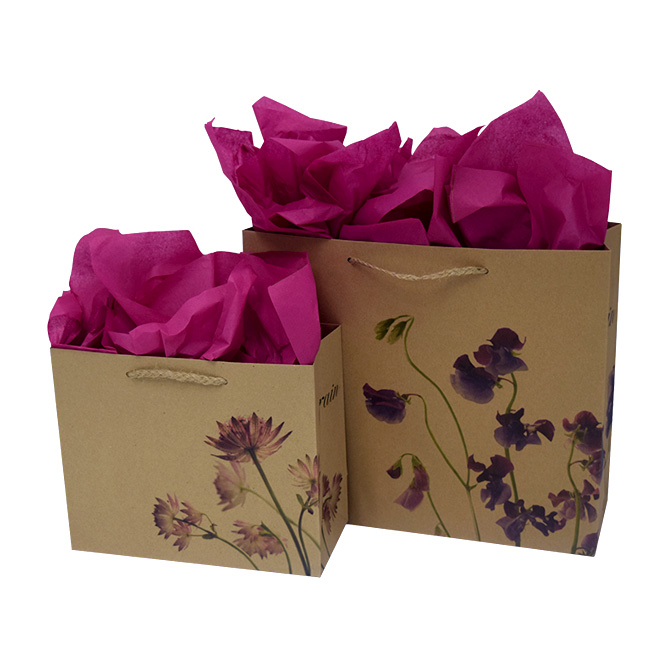 Terrain printed kraft shopper with custom colors bag tissue paper