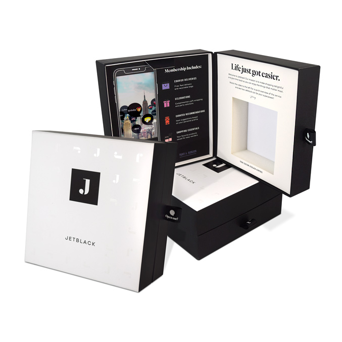 jetblack, jetblack packaging collection, brand identity, startup business, personal shopping bags, fold a totes, pvc tote bags, custom gift boxes, ecommerce packaging, delivery service bags