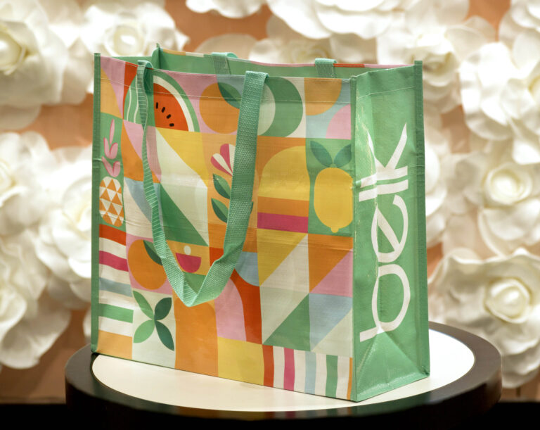 ppw, summer tote, bright colors, recycle, reusable, ecofriendly, in store shoppers