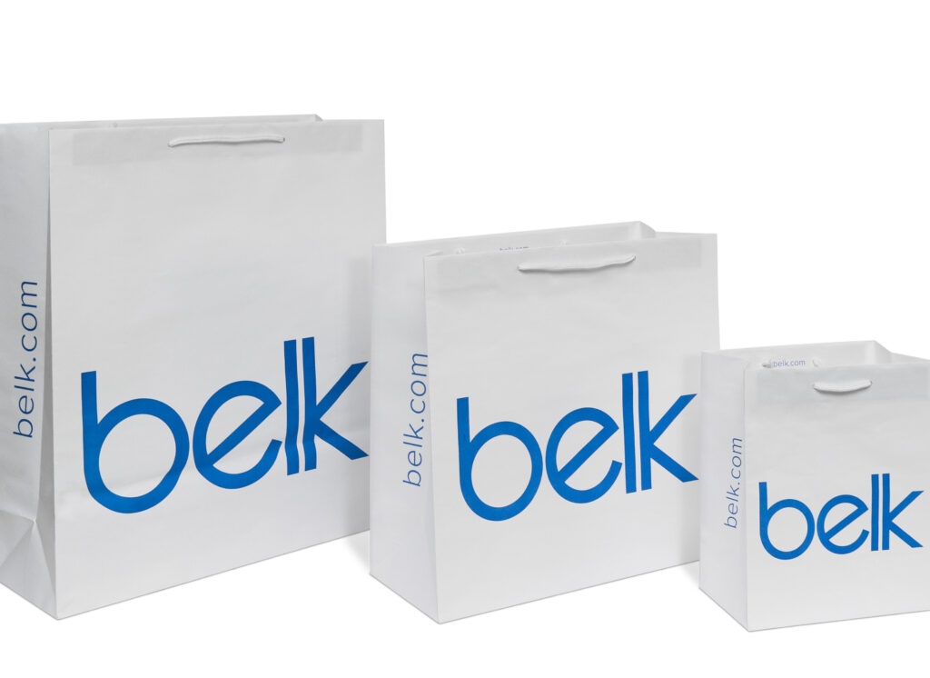 belk, belk collection, belk department store, paper shopping bags, poly shopping bags, reusable shopping bags, belk packaging collection, branded packaging, branded retail packaging