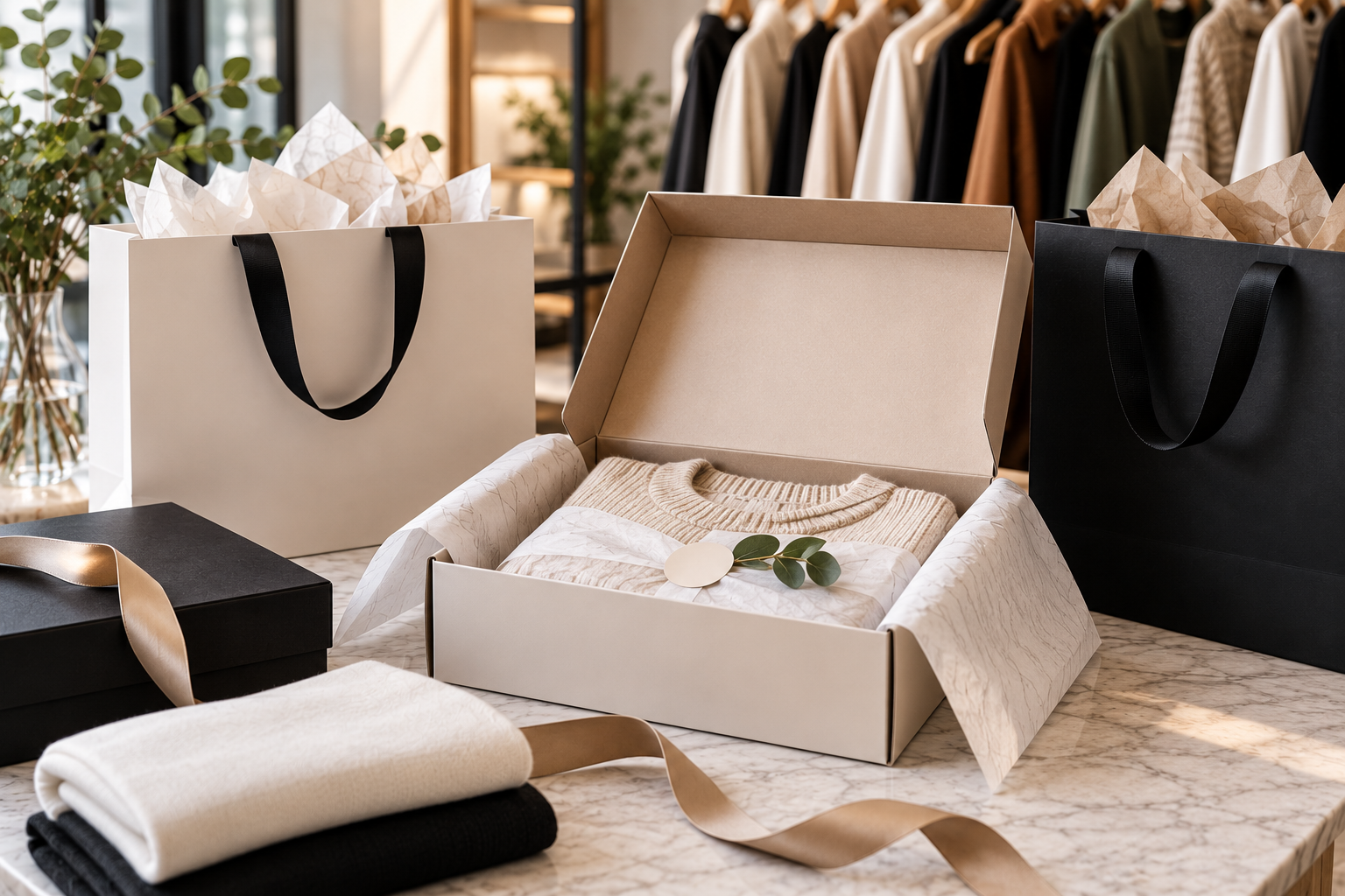 Create clothing packaging that protects apparel, strengthens brand recognition, and delivers a polished retail, ecommerce, and gifting experience.